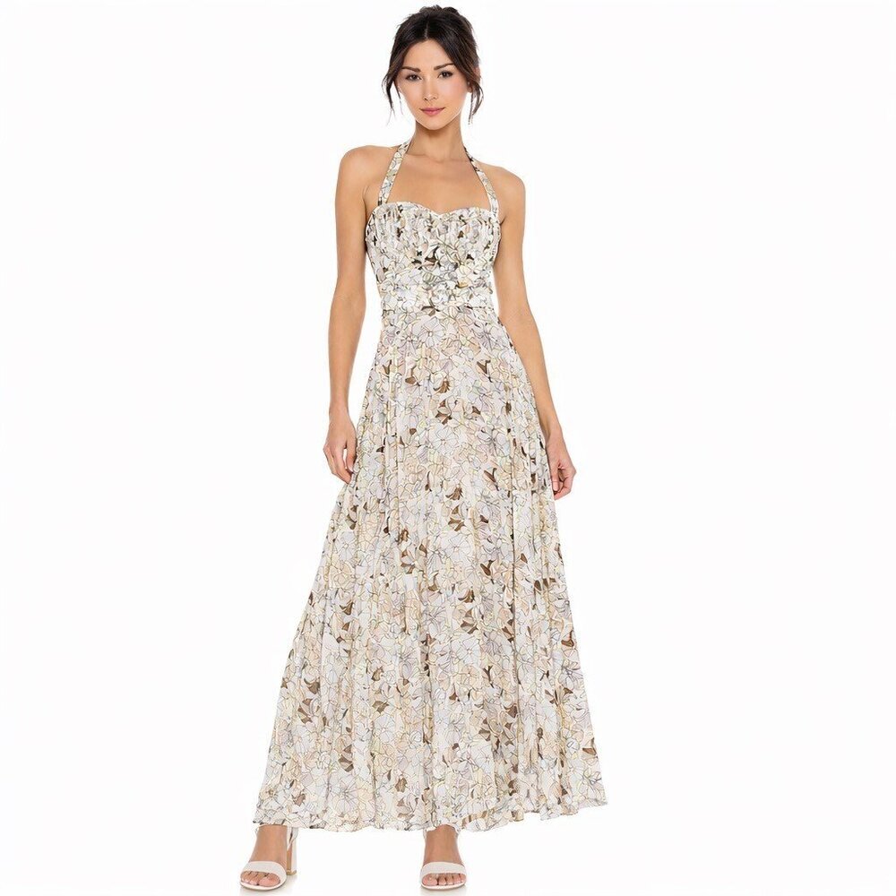 SWF Halter Maxi Dress Tencel Floral Smocked Bust size Medium